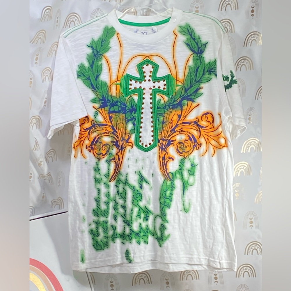 P.E Nation White Tee with Green and Orange Graphic